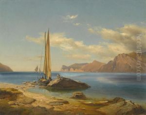 Ufer Am Garda-see In Oberitalien by Johann Gottfried Steffan