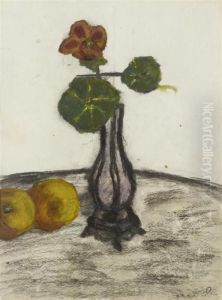 Still Life Of Flowers With Nasturtium And Apples Still Life Of Flowers With Nasturtium And Apples