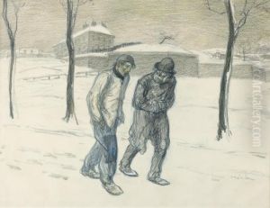 Deux Vagabonds Marchand Dans La Neige by Theophile Alexandre Steinlen