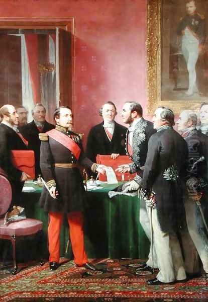 Napoleon III (1808-73) Hands Over The Decree allowing the Annexation of the Suburban Communes of Paris to Baron Georges Haussmann (1809-91) in June 1859 - view 1