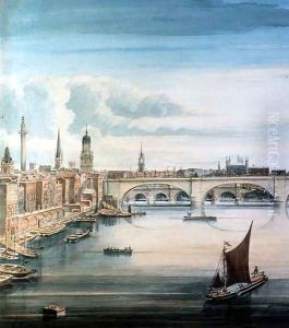 West view of New London Bridge and Old London Bridge, 1830 by Gideon Yates