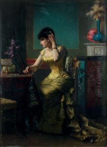 Femme Au Miroir En Robe Jaune