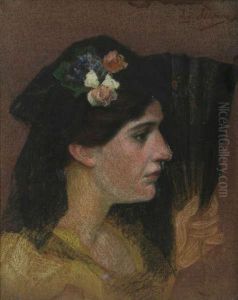 Portret Van Een Spaanse Schone Met Waaier by Agapit Stevens