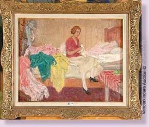 Jeune Femme A La Couture Sur Son Lit