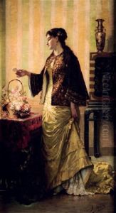 Elegante Au Bouquet De Fleurs by Alfred Stevens