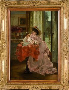 Jeune Mere Et Son Enfant Dans Un Interieur by Alfred Stevens