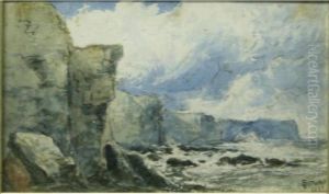 Steep Cliffs, Choppy Sea And Billowing Clouds by George Blackie Sticks