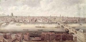 Panoramic view of London looking north between Southwark Bridge and London Bridge, c.1831 by Gideon Yates