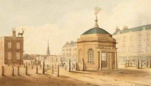 Great Dover Road Turnpike, and distant view of St. Georges Church, 1825 from Pennants London by Gideon Yates