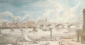 View of London Bridge from the North Bank at Custom's house Quay, looking south, showing St.Olave's, Tooley street by Gideon Yates