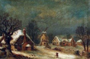 Winter Landscape With Figure And Windmill by William Stone