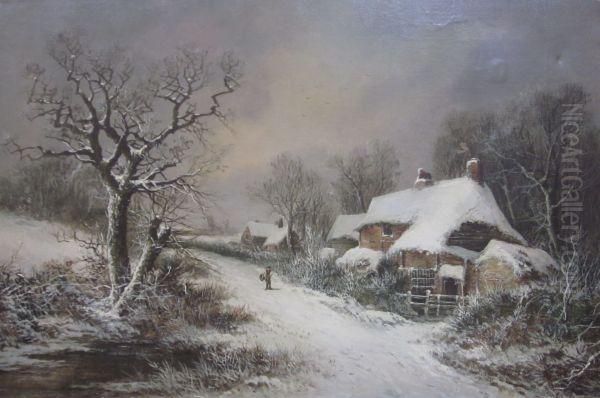A Figure Near A Cottage In A Winter Landscape - view 1