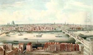 A panorama of the Thames up river from London Bridge by Gideon Yates