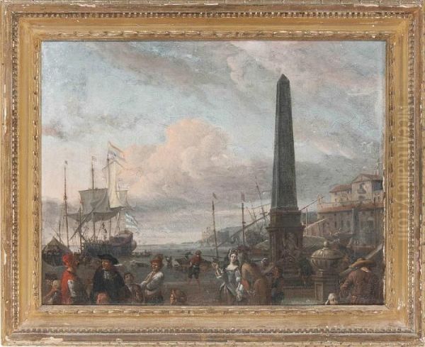 A Capriccio Of A Large Dutch Merchantman Lying Off A Mediterranean Port - view 1