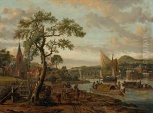 Flusslandschaft Mit Segelschiffen Und Ruderbooten Vor Einer Stadt by Abraham Storck