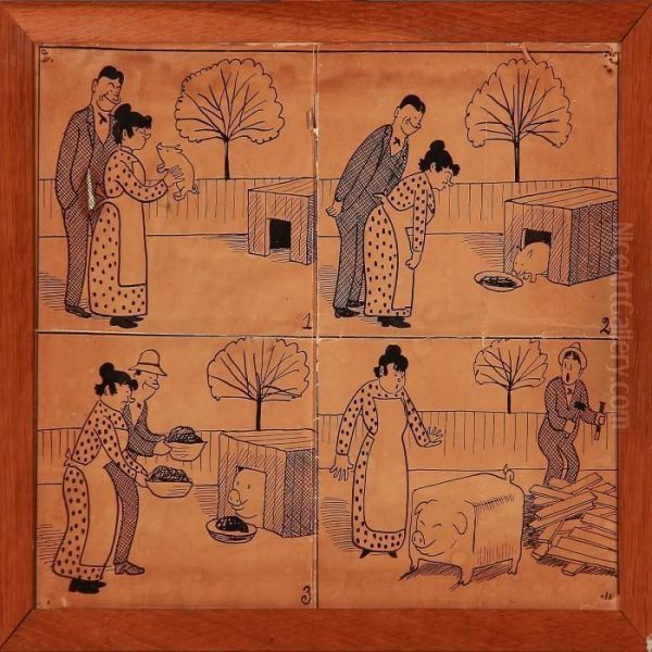 Man And Woman With A Pig - view 1