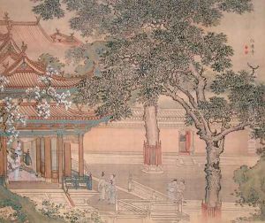 Building with figures from an album of Figures, Landscape and Architecture, 1740 by Yuan Yao