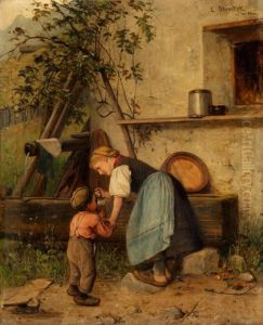 Kleines Madchen Und Knablein Am Wassertrog Vor Dem Haus Kleines Madchen Und Knablein Am Wassertrog Vor Dem Haus