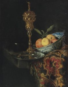 A Still Life With A Bowl Of Oranges, A Pewter Plate And A Gilt Cup by Christiaan Jansz. Striep