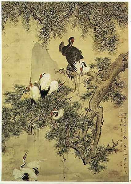 Eight Red-Crested Herons in a Pine Tree, 1754 - view 1
