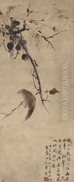 Oriole and Red Leaves - view 1