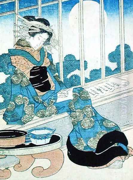 Japanese Lady Reading by Moonlight - view 1