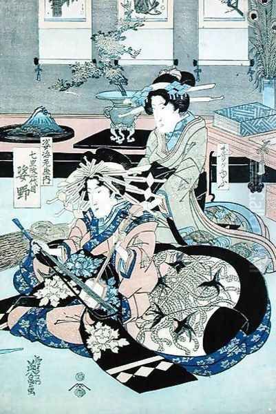 Two Seated Ladies, One Playing the Samisen - view 1