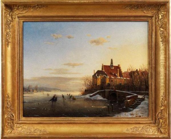 Niederlandische Polderlandschaft
Mit Sonnenbeschienenen Gebauden Und Eisvergnugen Auf Der Weiten Flache - view 1