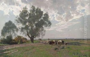 Cattle Drive In Anextensive Summery Landscape.
