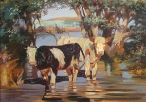 Cows Watering by Otto Struttzel
