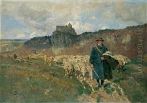 Ein Schafer Mit Seiner Herde Im
Altmuhltal. Im Hintergrund Die Hochgelegene Burg Prunn. Signiert Und
Datiert Unten Links: Otto Strutzel 1908/mchn. Ol Auf Leinwand. H 70; B
100 Cm. Ein Schafer Mit Seiner Herde Im
Altmuhltal. Im Hintergrund Die Hochgelegene Burg Prunn. Signiert Und
Datiert Unten Links: Otto Strutzel 1908/mchn. Ol Auf Leinwand. H 70; B
100 Cm.