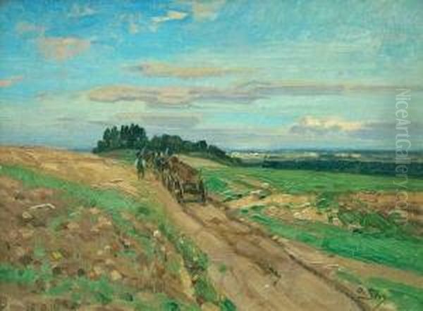 Feldweg Mit Bauer Und Pferdegespann - view 1