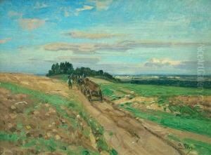 Feldweg Mit Bauer Und Pferdegespann by Otto Struttzel