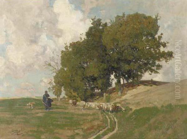 A Shepherd With His Flock - view 1