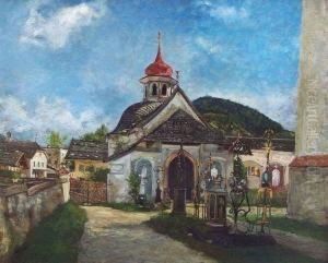 Dorfkirche Mit Kirchhof Und Umliegenden Hausern In Suddeutschland
