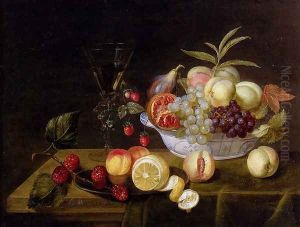 A Still Life Of Peaches, Grapes, Pomegranates, Figs And Wild Strawberries In A Wan-Li Porcelain Bowl All Resting On A Tabletop by Frans Ykens