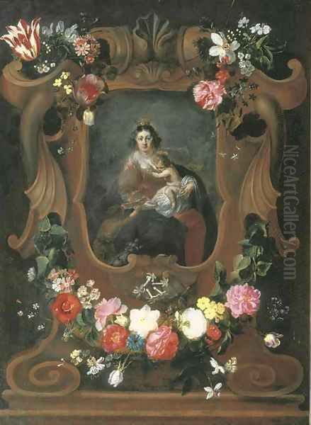 The Virgin and Child with the young Saint John the Baptist, surrounded by a cartouche with floral garlands - view 1
