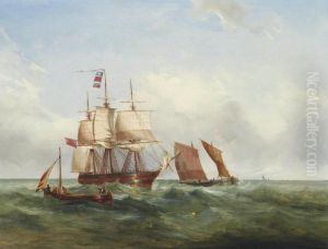 A Pilot Boat Guiding A Three-masted Barque Inshore
