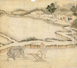 Ploughing the paddy field, from Gengzhi tu (Pictures of Tilling and Weaving) by Tang Yin