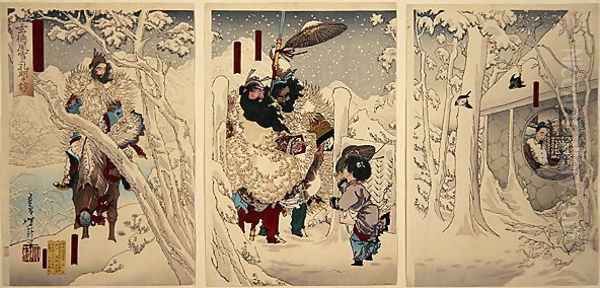 Gentoku visits Komei in the snow, from Illustrations for the Romance of the Three Kingdoms, 1883 - view 1