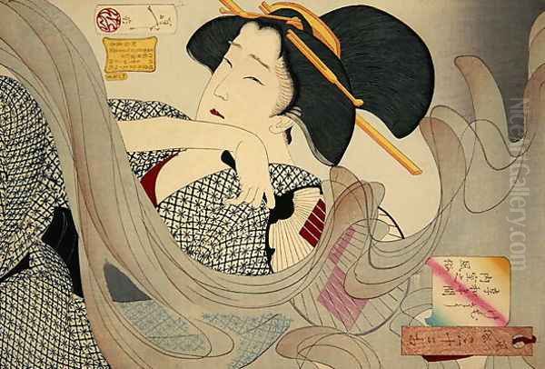 Looking Smoky. A Housewife of the Kyowa Era Kemuso Kyowa nenkan naishitsu no fuzoku, 1880 - view 1