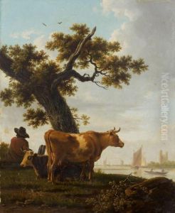 Un Paysan Et Une Paysanne Avec Leurs Vaches