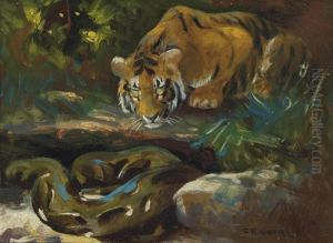 Tiger Cub And Python by Cuthbert Edmund Swan