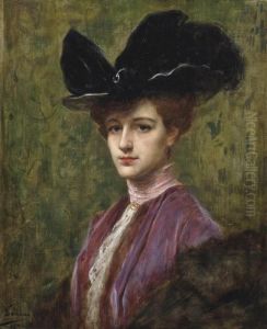 An Elegant Lady In A Black Hat by Henri Adriene Tanoux