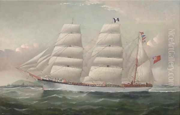 The barque Sumatra of Llanelly approaching the South Stack Lighthouse - view 1