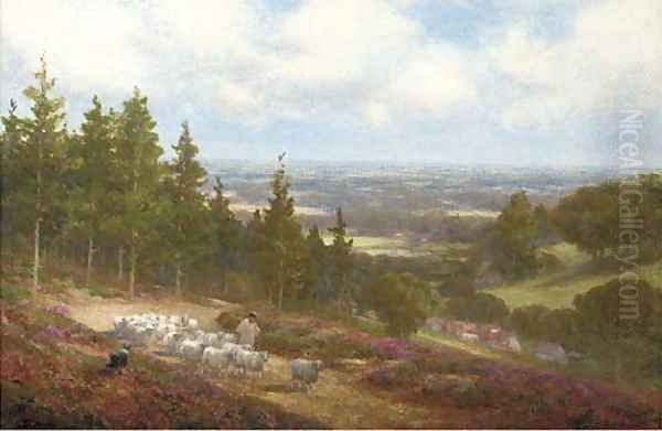 A shepherd with his flock at Shere, near Dorking - view 1