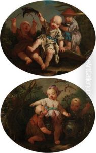 Chinoiserie Scenes Of Children At Play by Hugues Taraval