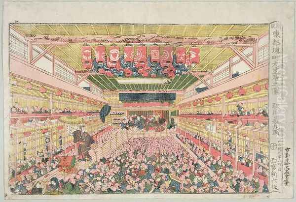 The interior of the Nakamura Theatre, Sakai Street, published by Nishinomiya Shinroku, before 1841 - view 1