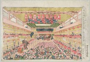 The interior of the Nakamura Theatre, Sakai Street, published by Nishinomiya Shinroku, before 1841 The interior of the Nakamura Theatre, Sakai Street, published by Nishinomiya Shinroku, before 1841