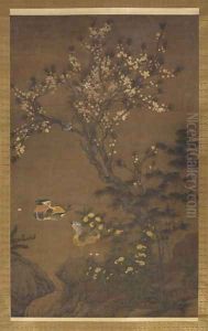 Mandarin Ducks under Peach Blossoms, Yuan Dynasty by Wang Yuan